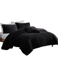 Sieno 4pc Queen Comforter Set, Shams, Black Faux Fur, Micro Mink Back -BM326679