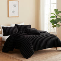 Sieno 3pc Twin XL Comforter Set, Shams, Black Faux Fur Micro Mink Back -BM326680