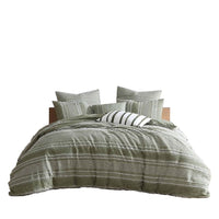 Meo 5pc King Size Comforter Set, Green Textured Woven Jacquard Stripe -BM326681