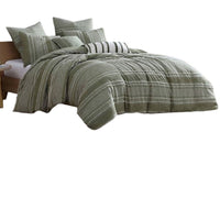 Meo 5pc King Size Comforter Set, Green Textured Woven Jacquard Stripe -BM326681