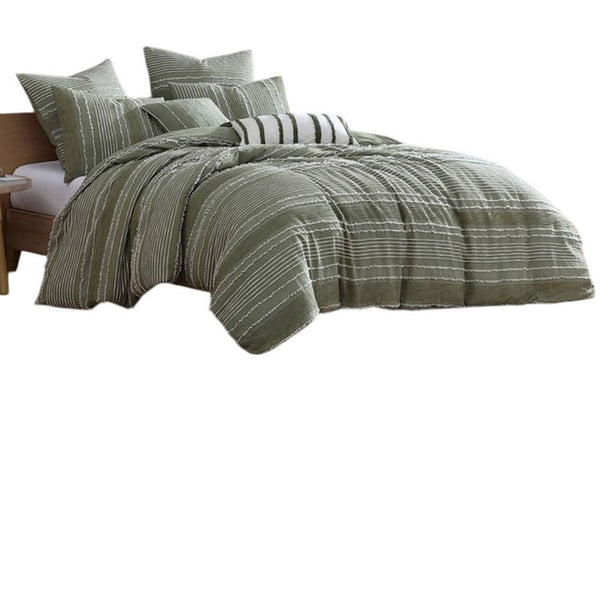 Meo 5pc King Size Comforter Set, Green Textured Woven Jacquard Stripe -BM326681