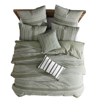 Meo 5pc Queen Size Comforter Set, Green Textured Woven Jacquard Stripe -BM326682