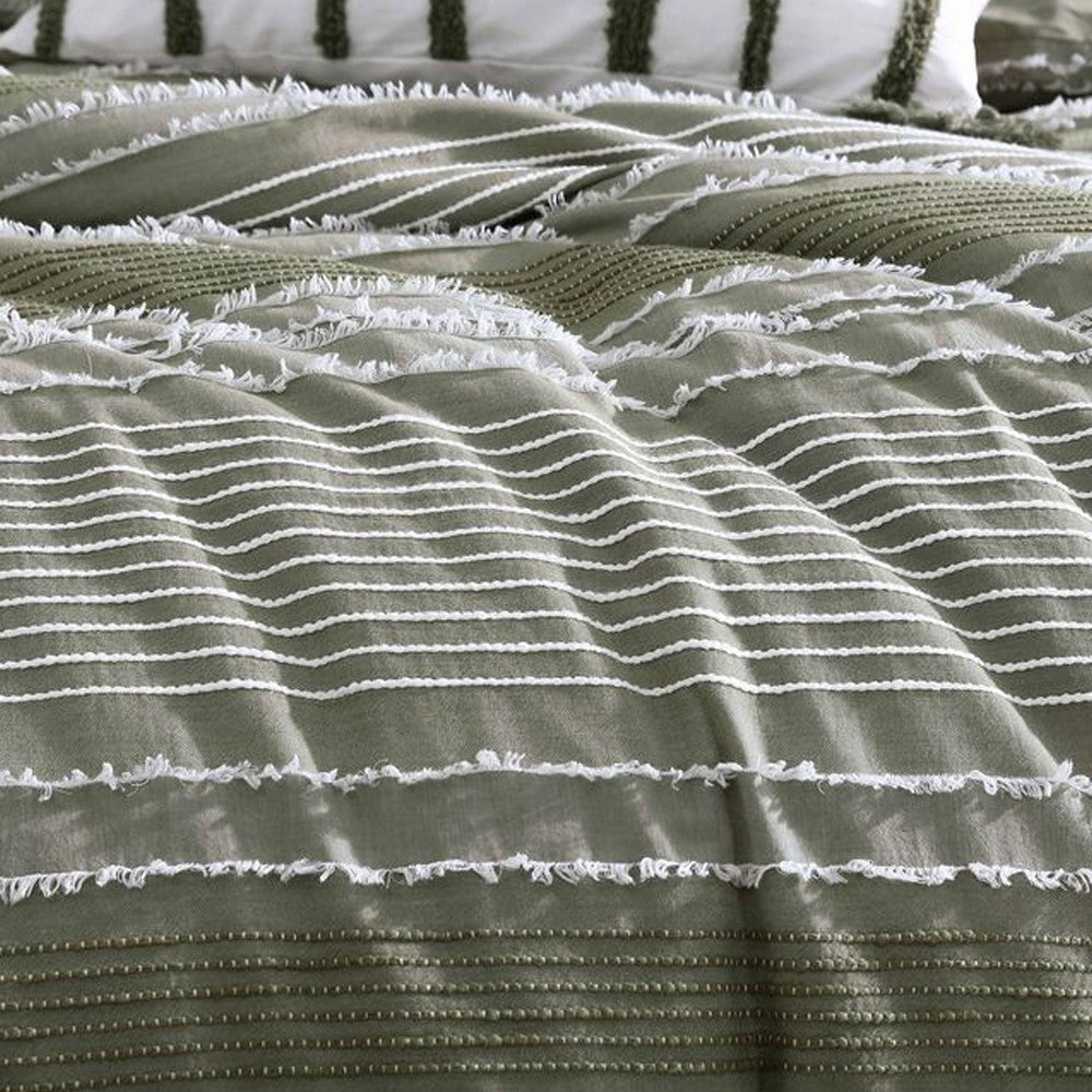 Meo 5pc Queen Size Comforter Set, Green Textured Woven Jacquard Stripe -BM326682