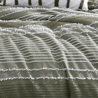 Meo 5pc Queen Size Comforter Set, Green Textured Woven Jacquard Stripe -BM326682