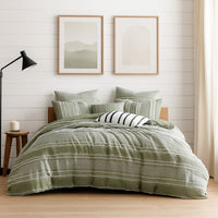 Meo 5pc Queen Size Comforter Set, Green Textured Woven Jacquard Stripe -BM326682