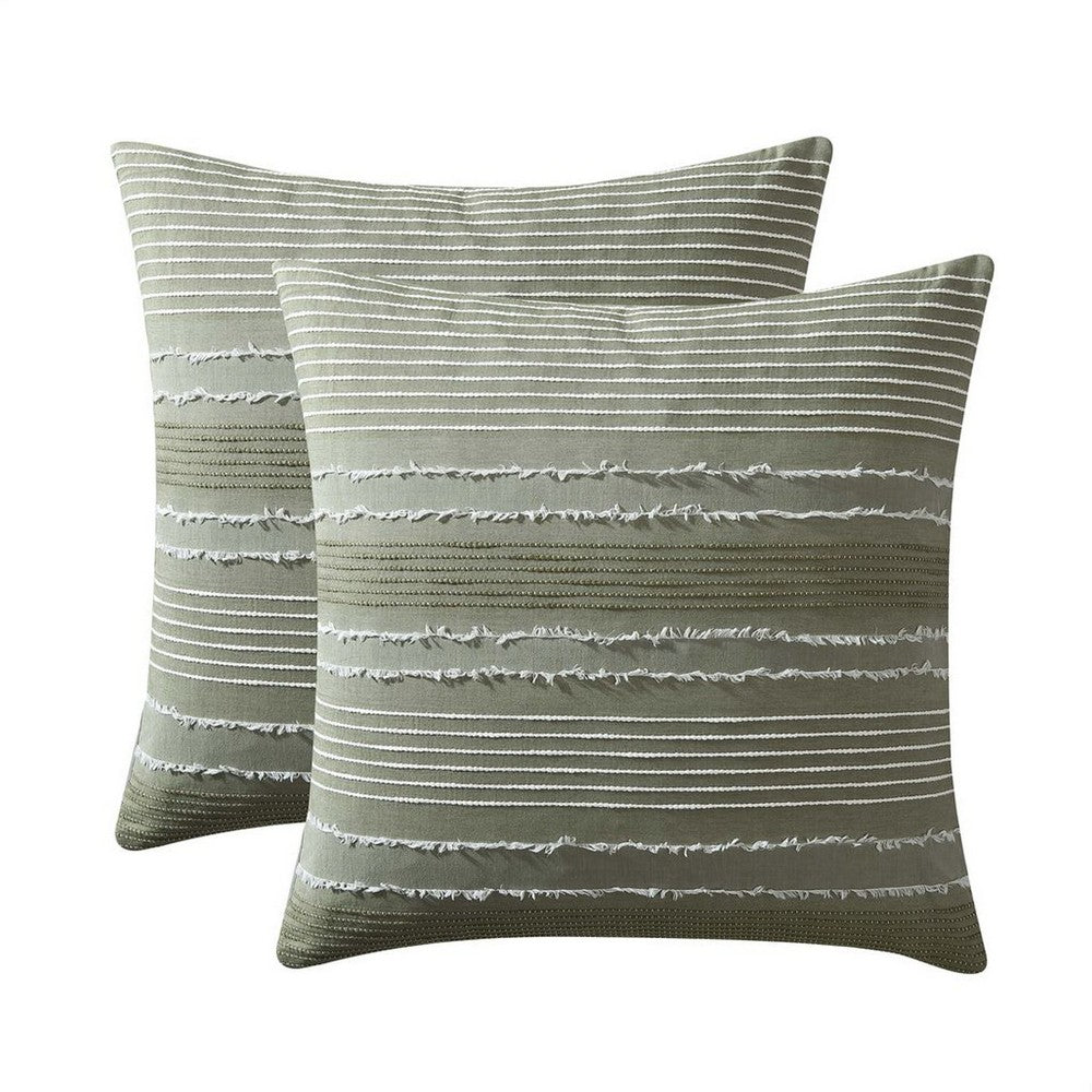 Meo Euro Sham, Textured Woven Jacquard Stripe, Green Cotton, 26 x 26 -BM326683