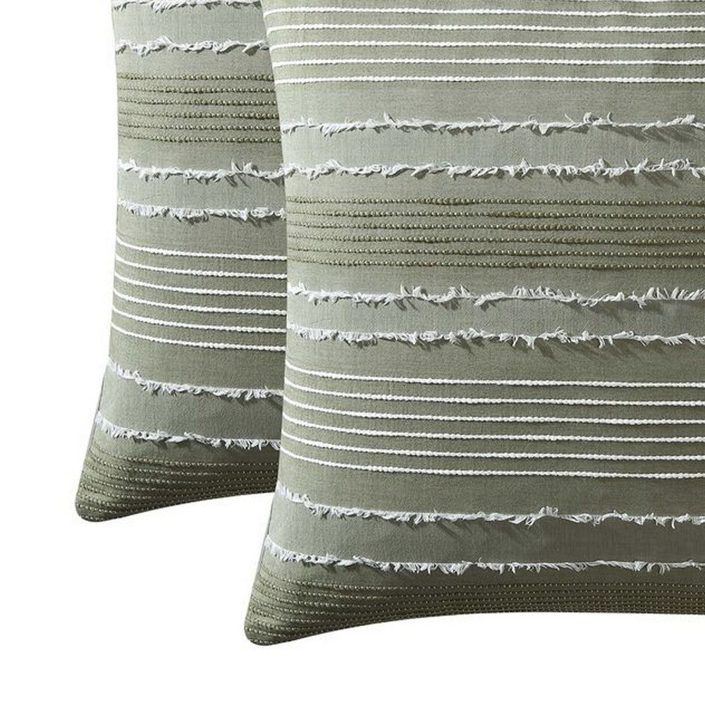 Meo Euro Sham, Textured Woven Jacquard Stripe, Green Cotton, 26 x 26 -BM326683