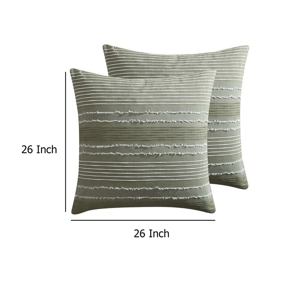 Meo Euro Sham, Textured Woven Jacquard Stripe, Green Cotton, 26 x 26 -BM326683