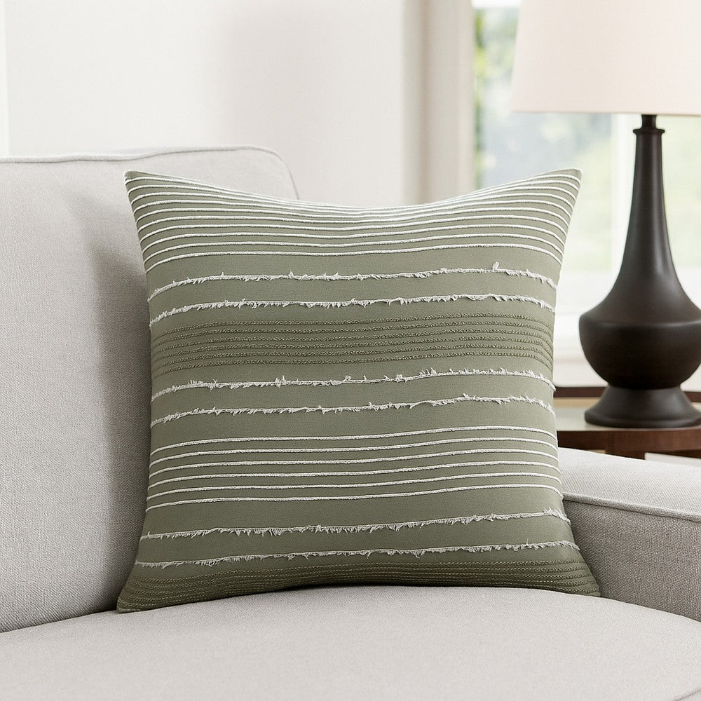Meo Euro Sham, Textured Woven Jacquard Stripe, Green Cotton, 26 x 26 -BM326683
