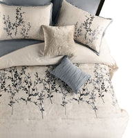 Yedy 8pc Queen Size Comforter Set, Blue and Cream Floral Embroidery -BM326685