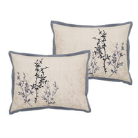 Yedy 8pc Queen Size Comforter Set, Blue and Cream Floral Embroidery -BM326685