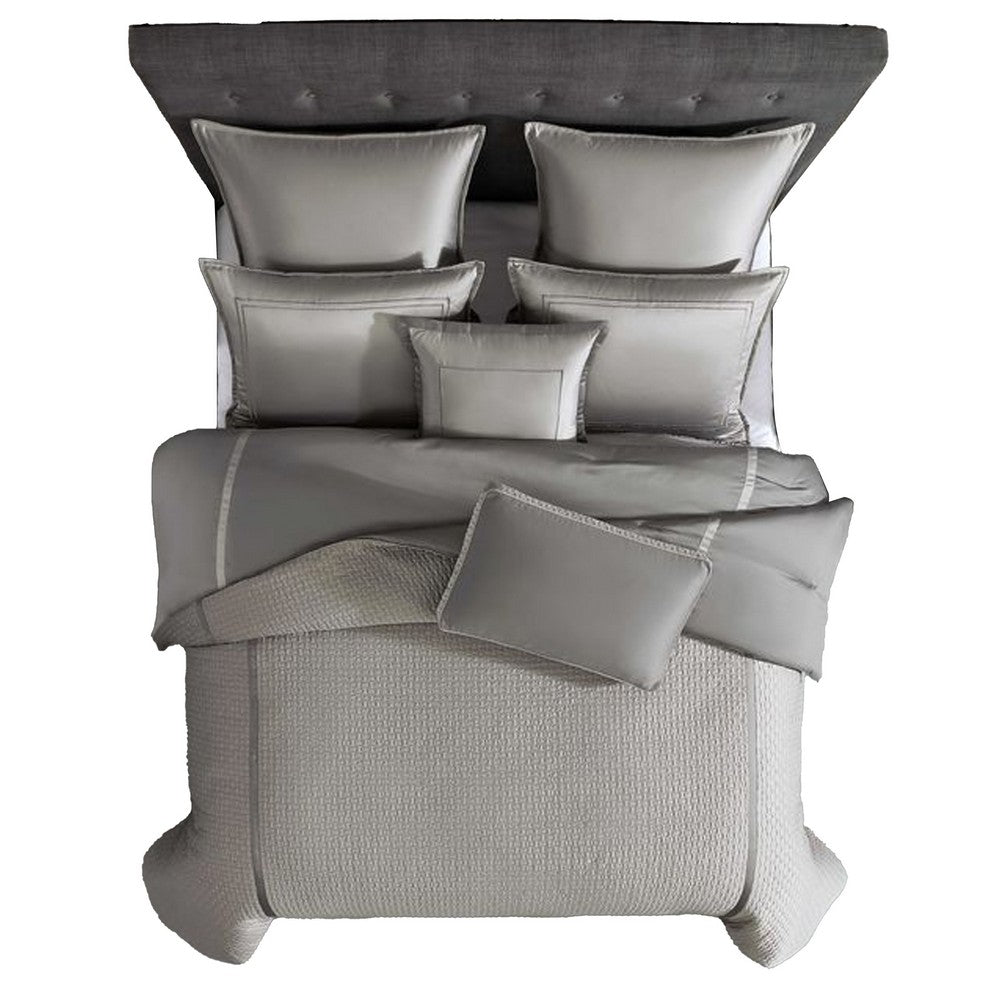 Loi 8pc King Comforter Set with Pillows, Shams, Reversible Gray Silver -BM326686