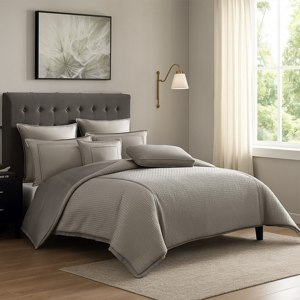 Loi 8pc King Comforter Set with Pillows, Shams, Reversible Gray Silver -BM326686