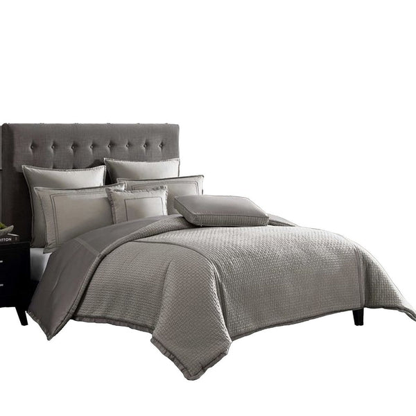 Loi 8pc King Comforter Set with Pillows, Shams, Reversible Gray Silver -BM326686