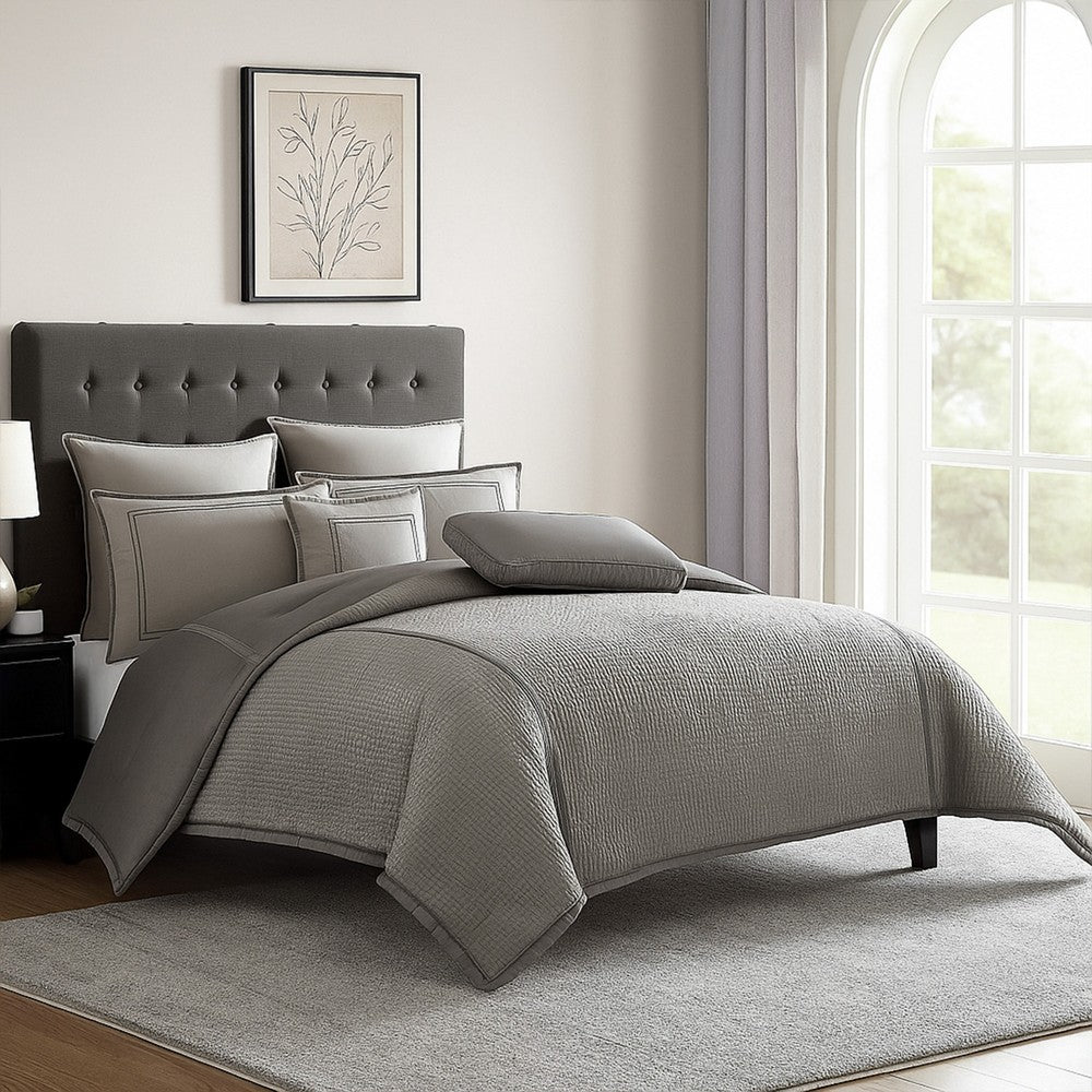 Loi 7pc Queen Comforter Set with Pillows, Shams Reversible Gray Silver -BM326687