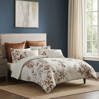 Jenya 5pc King Size Comforter Set, Spice Orange Floral Print, White -BM326688