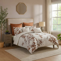 Jenya 5pc Queen Size Comforter Set with Shams, Floral Print White -BM326689