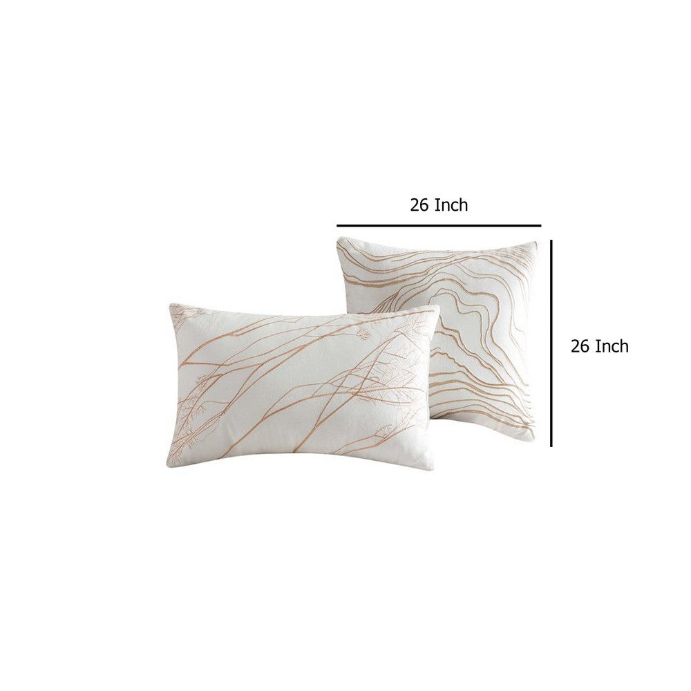 Jenya Euro Sham, Abstract Floral Embroidery, White Velvet 26 Inch -BM326690