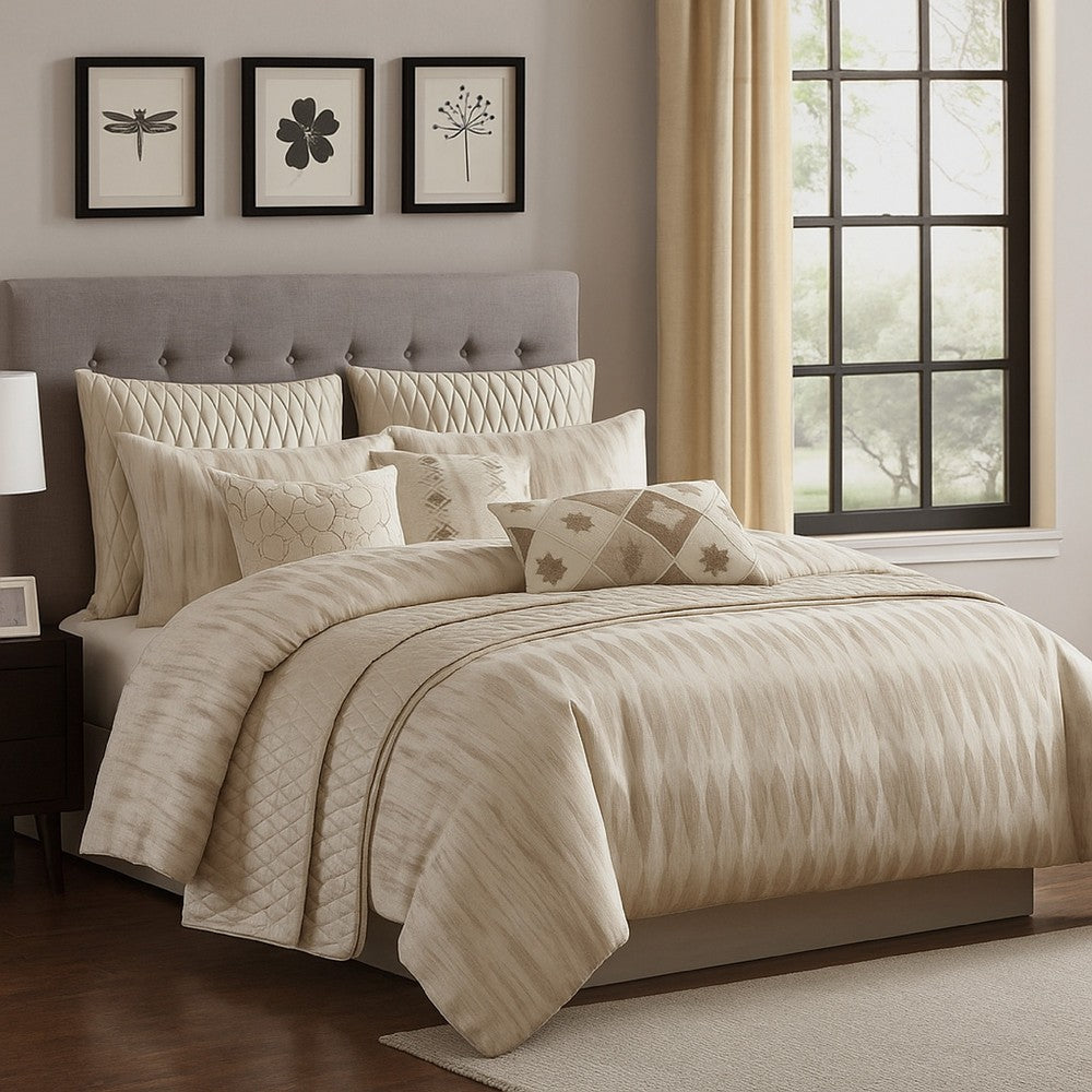 Rely 10pc Coverlet Queen Size Comforter Set, Woven Jacquard, Ivory -BM326692