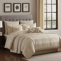 Rely 10pc Coverlet Queen Size Comforter Set, Woven Jacquard, Ivory -BM326692