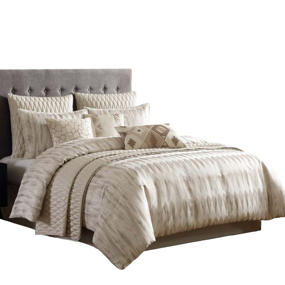 Rely 10pc Coverlet Queen Size Comforter Set, Woven Jacquard, Ivory -BM326692