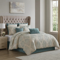 Regy 10pc King Size Comforter Set with Shams, Blue Gray Medallion -BM326693