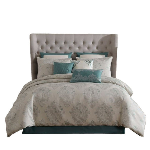 Regy 10pc Queen Size Comforter Set with Shams, Blue Gray Medallion -BM326694