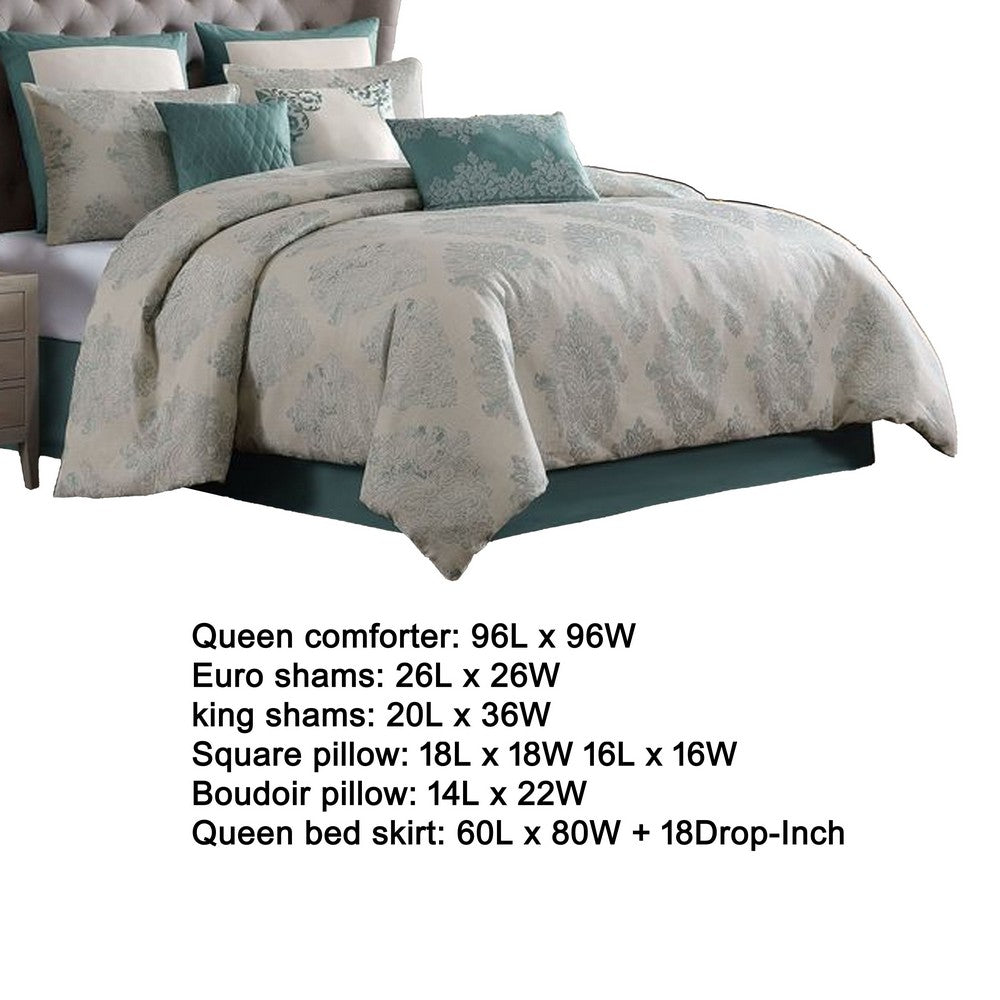 Regy 10pc Queen Size Comforter Set with Shams, Blue Gray Medallion -BM326694