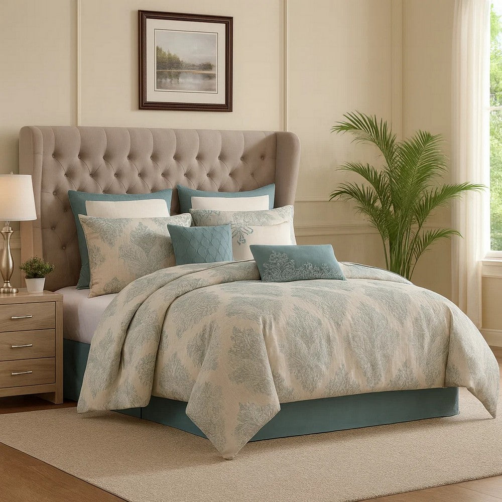 Regy 10pc Queen Size Comforter Set with Shams, Blue Gray Medallion -BM326694