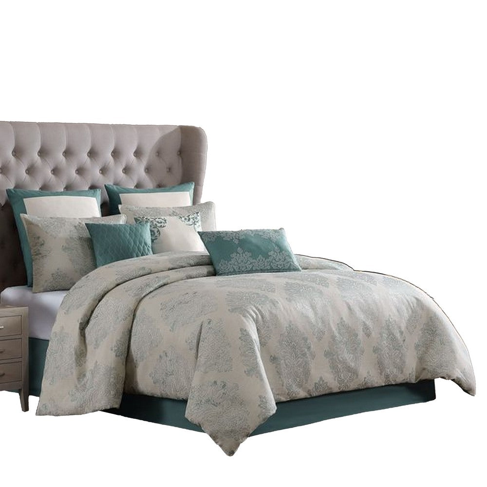 Regy 10pc Queen Size Comforter Set with Shams, Blue Gray Medallion -BM326694