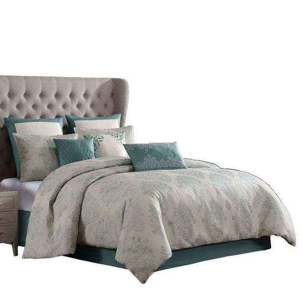 Regy 10pc Queen Size Comforter Set with Shams, Blue Gray Medallion -BM326694