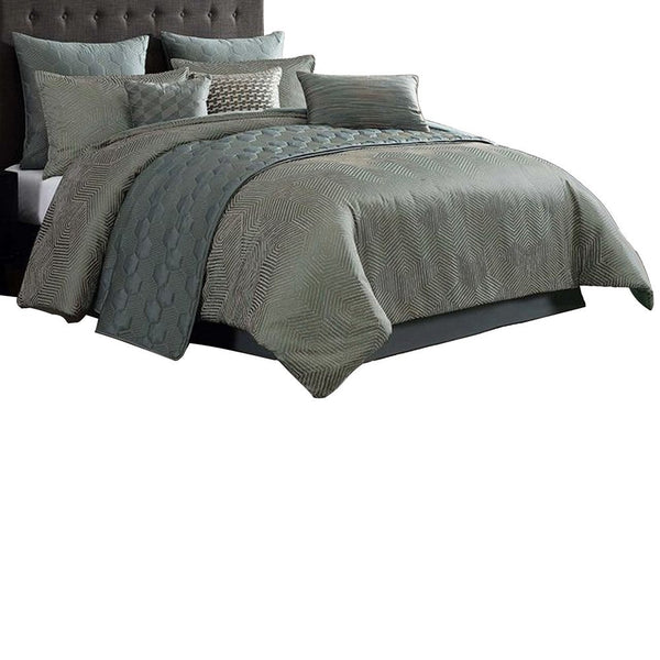 Mely 10pc Coverlet King Comforter Set, Shams, Green Woven Jacquard -BM326695