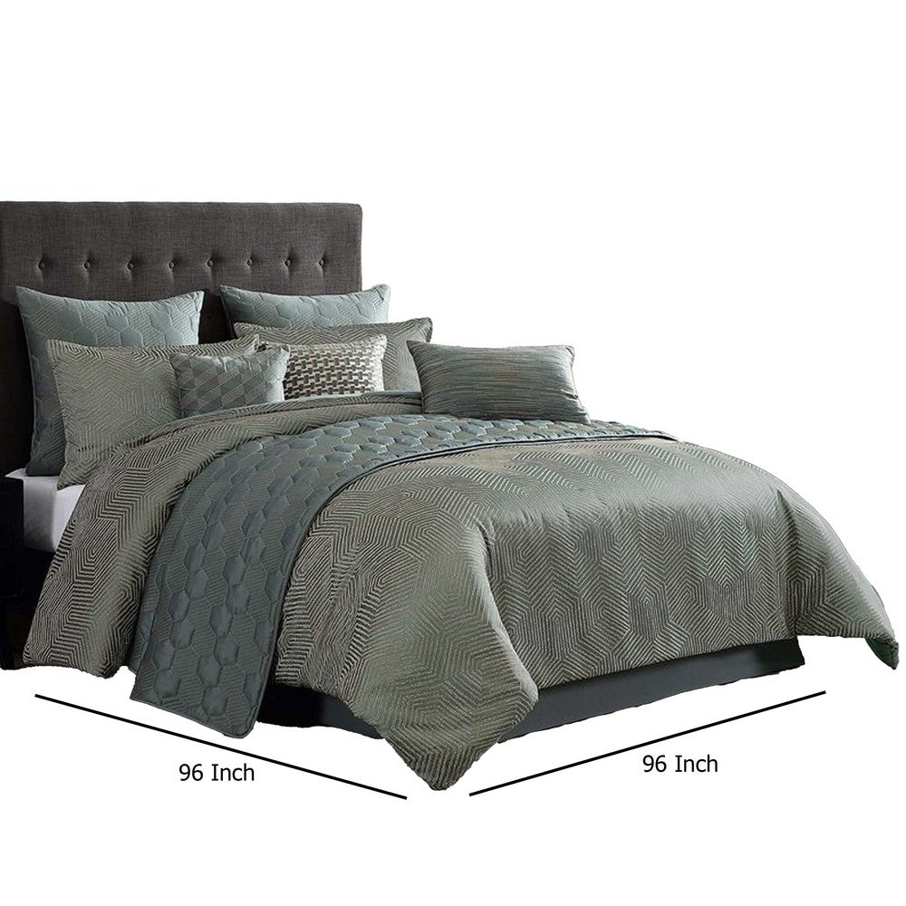 Mely 10pc Coverlet Queen Comforter Set, Shams, Green Woven Jacquard -BM326696