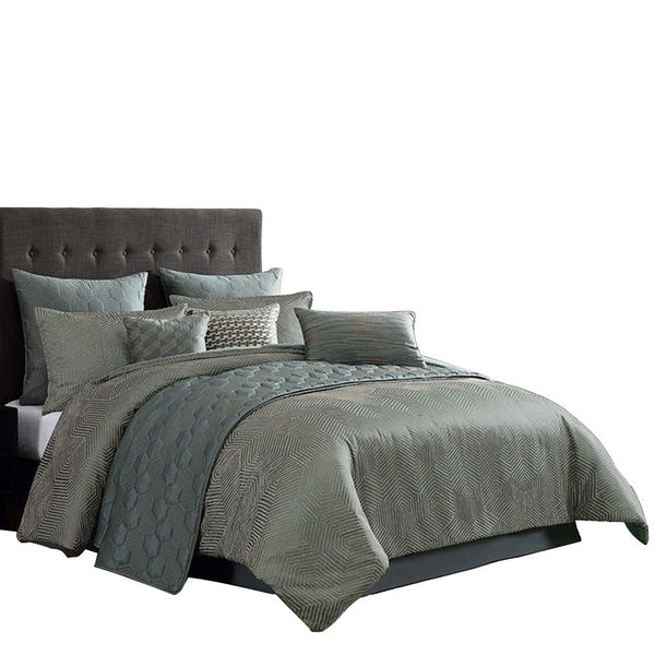 Mely 10pc Coverlet Queen Comforter Set, Shams, Green Woven Jacquard -BM326696