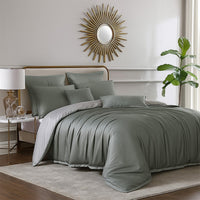 Keo 9pc King Comforter Set, Reversible, Soft Sage Gray Silky Fabric -BM326699