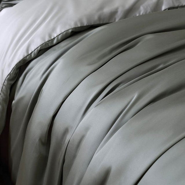 Keo 8pc Queen Comforter Set, Reversible, Shams, Sage Gray Silky Fabric -BM326700