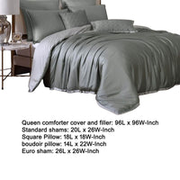 Keo 8pc Queen Comforter Set, Reversible, Shams, Sage Gray Silky Fabric -BM326700