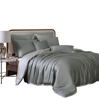 Keo 8pc Queen Comforter Set, Reversible, Shams, Sage Gray Silky Fabric -BM326700