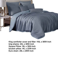 Keo 9pc King Comforter Set, Reversible, Shams, Smoke Blue Silky Fabric -BM326701