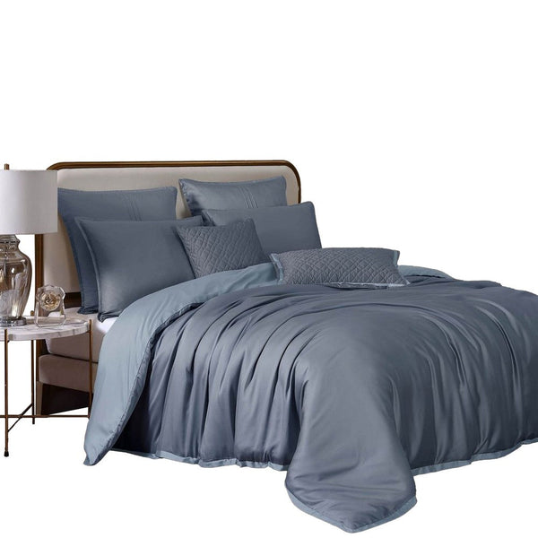 Keo 9pc King Comforter Set, Reversible, Shams, Smoke Blue Silky Fabric -BM326701