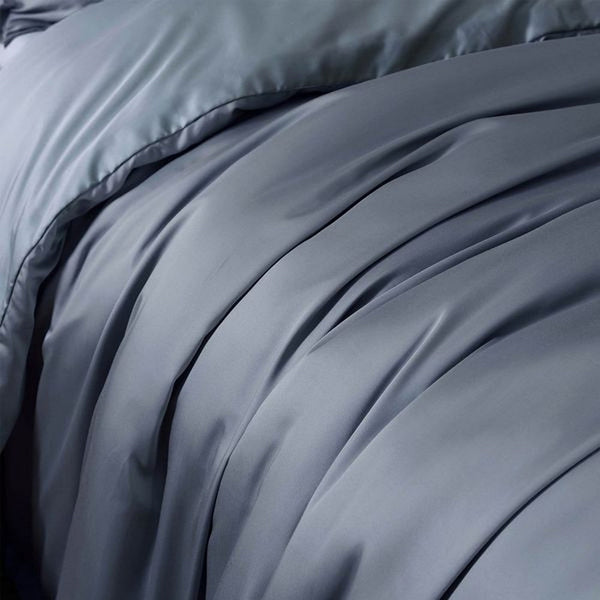 Keo 8pc Queen Comforter Set, Reversible, Shams Smoke Blue Silky Fabric -BM326702
