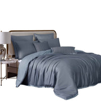 Keo 8pc Queen Comforter Set, Reversible, Shams Smoke Blue Silky Fabric -BM326702
