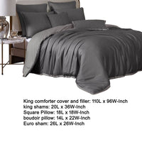 Keo 9pc King Comforter Set, Reversible, Shams, Dark Gray Silky Fabric -BM326703