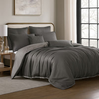 Keo 9pc King Comforter Set, Reversible, Shams, Dark Gray Silky Fabric -BM326703