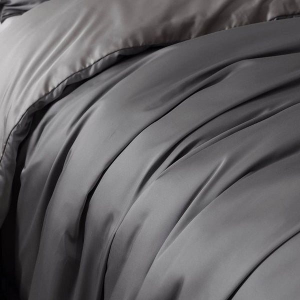 Keo 8pc Queen Comforter Set, Reversible, Shams, Dark Gray Silky Fabric -BM326704