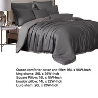 Keo 8pc Queen Comforter Set, Reversible, Shams, Dark Gray Silky Fabric -BM326704