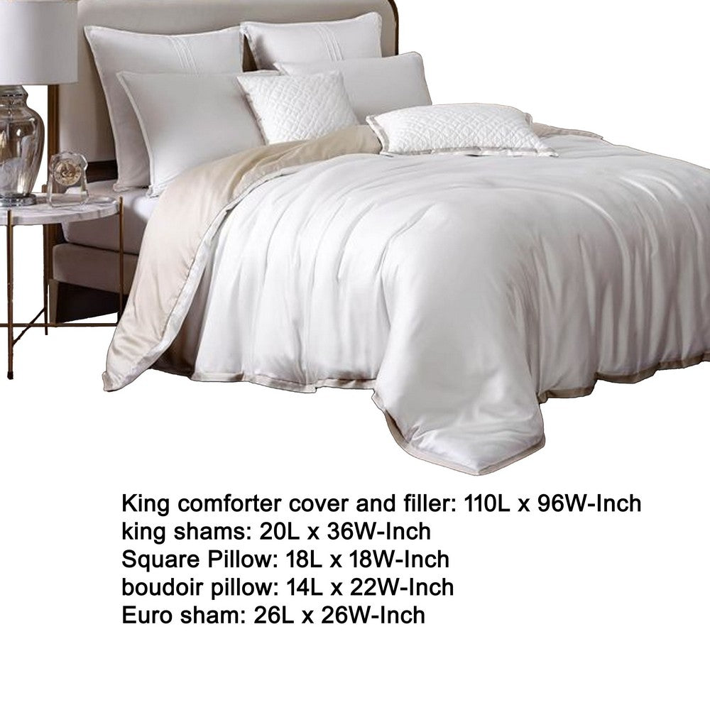 Keo 9pc King Comforter Set, Reversible, Shams, Ivory Silky Fabric -BM326705
