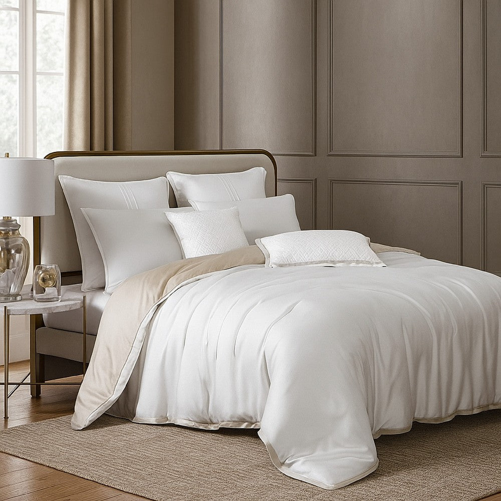 Keo 9pc King Comforter Set, Reversible, Shams, Ivory Silky Fabric -BM326705