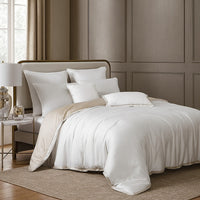 Keo 9pc King Comforter Set, Reversible, Shams, Ivory Silky Fabric -BM326705