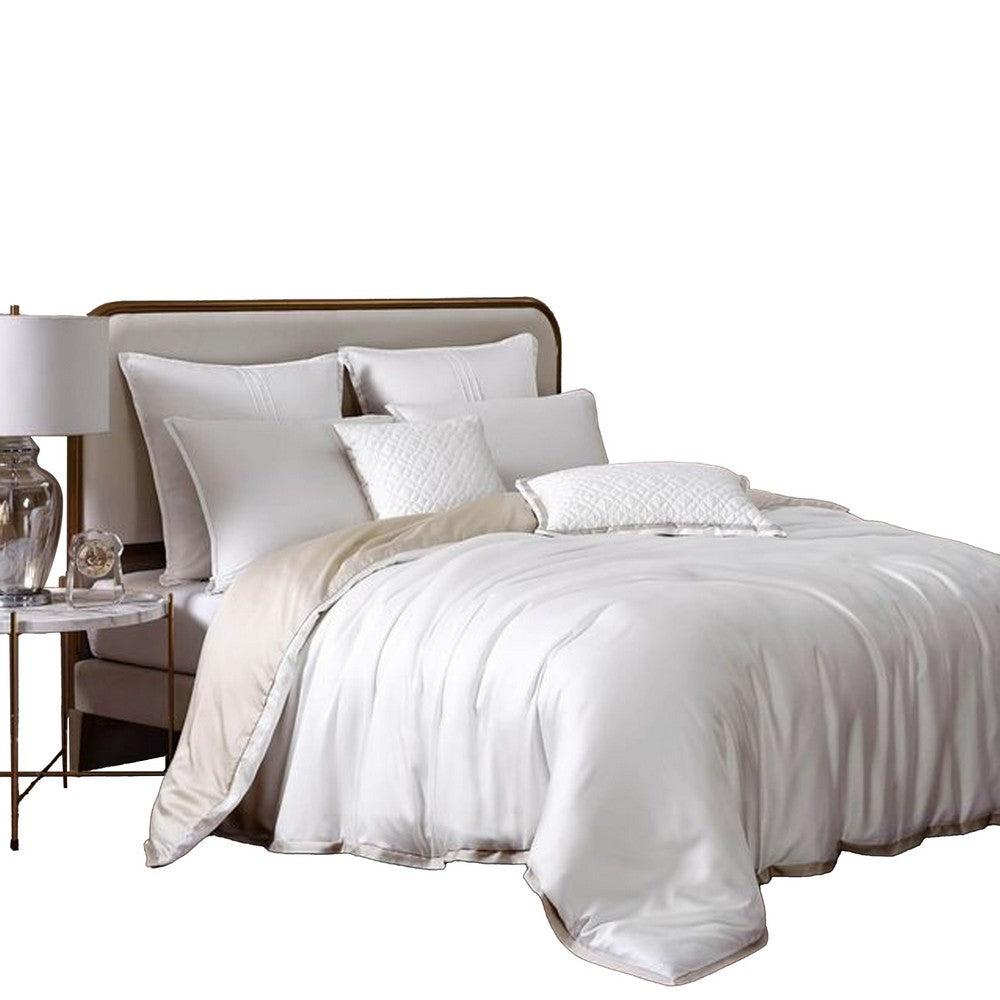 Keo 9pc King Comforter Set, Reversible, Shams, Ivory Silky Fabric -BM326705